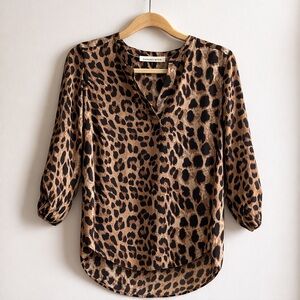 Daniel Rainn Leopard Print Blouse | Roll Tab Sleeves | High-Low Hem